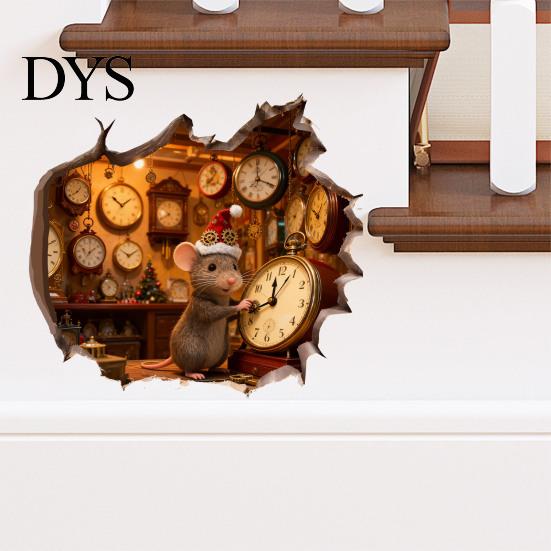 Mouse Hole Wall Decal 3D Christmas Sticker, Waterproof PVC Decal, Creative Festive Home Decoration Scene Easy Apply for Holiday Living Room