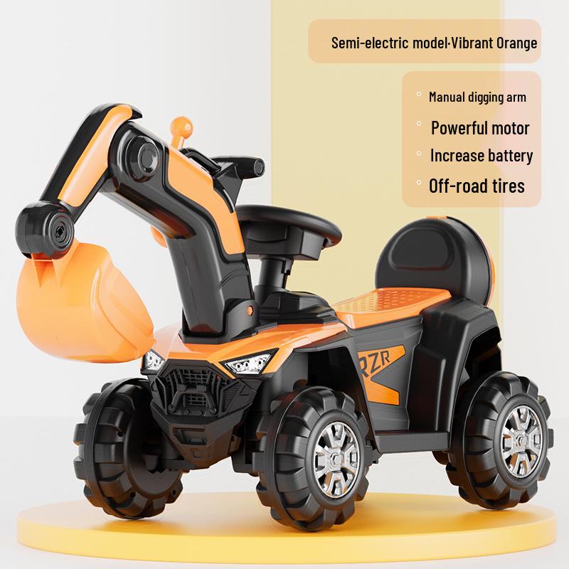 Excavator electric pentru copii: Jucărie de inginerie cu pedale mari cu 4 roți și muzică