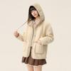SNOWFLYING Women's Faux Lamb Wool Hooded Colorblock Jacket