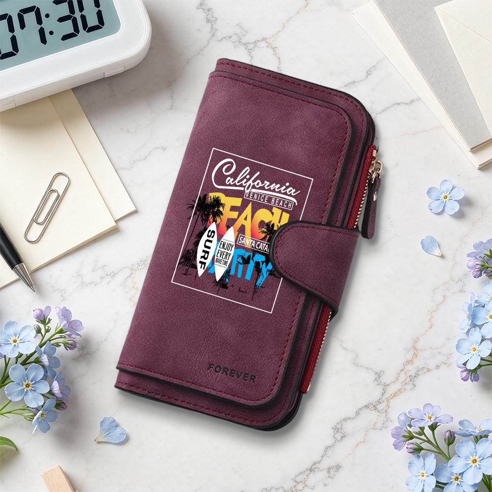 California Beach Style Long Wallet Card Holder Fashion Purse for Daily Use