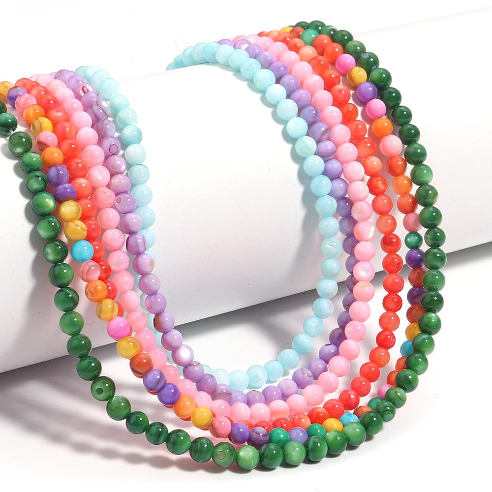 1 String 4mm Natural Shell Round Beads Colorful Loose Spacer Ball Beads For DIY Exquisite Bracelet Necklace Jewelry Supplies