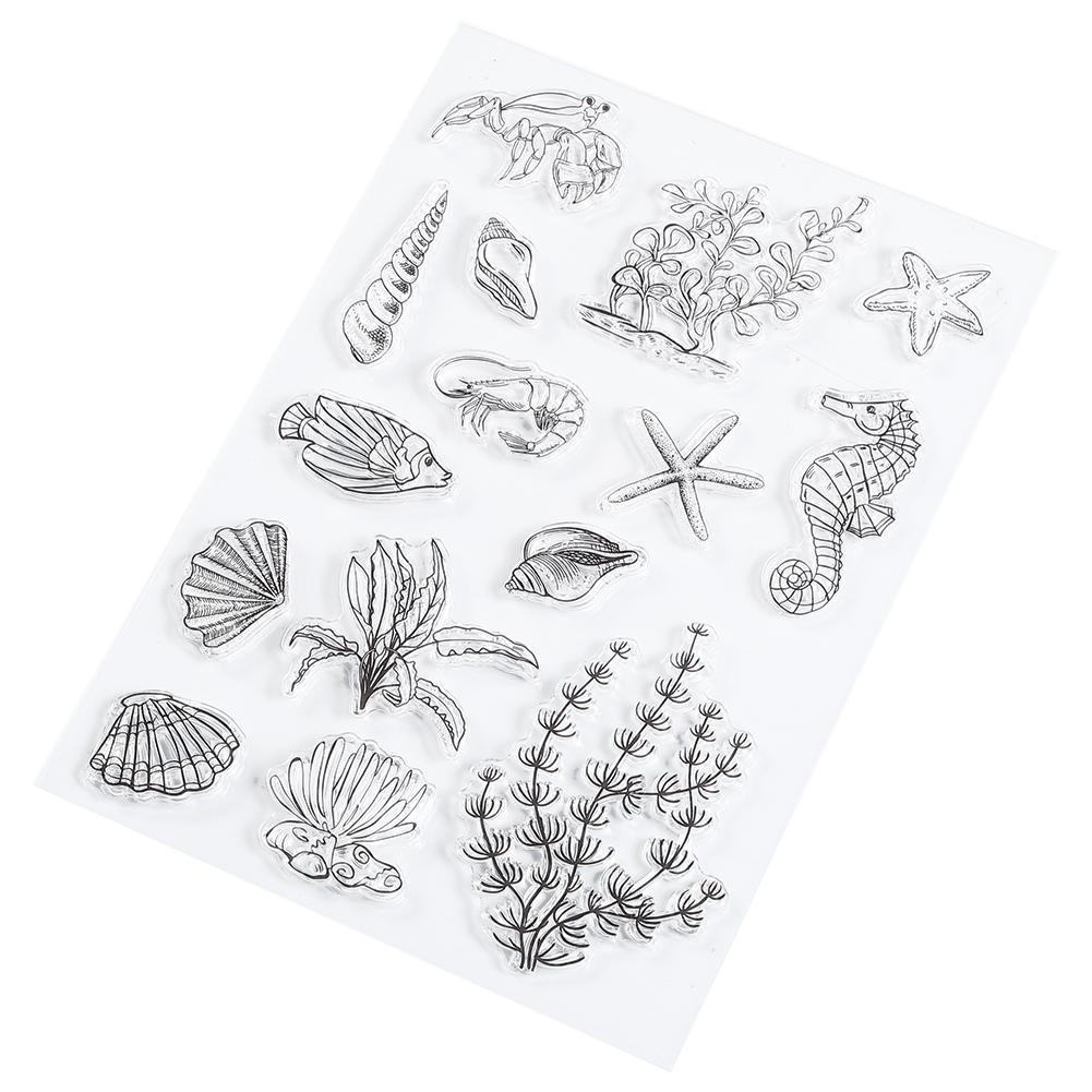 

Transparent Stamp Cutting Die Clear Rubber DIY Journal Sea Horse Conch Seabed Pattern Craft