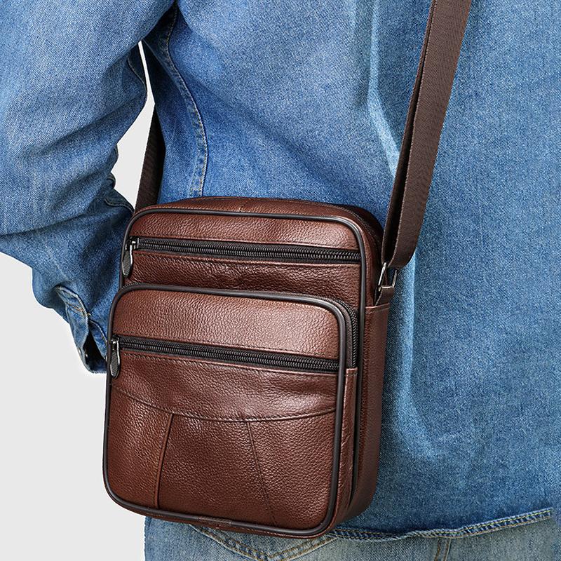 Neue vertikale Umhängetasche aus echtem Leder für Herren, lässige Umhängetasche aus vollnarbigem Leder, verstellbare Business-Umhängetasche aus Leder für Herren