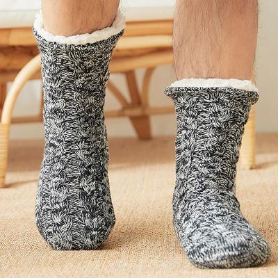 Cotton Socks Slippers Men Warm Plush Lining Memory Foam Soft Indoor House Shoes Winter Comfortable Non Slip Home Footwear