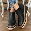 Slope Heel Short Boots Women's Autumn and Winter New Flat Bottom Side Zipper Round Head Solid Color Bare Boots Thick-soled Leather Boots