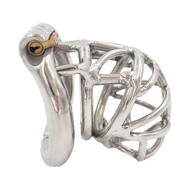 Stainless Steel Short Cock Cage Ring Locking Belt Chastity Cage