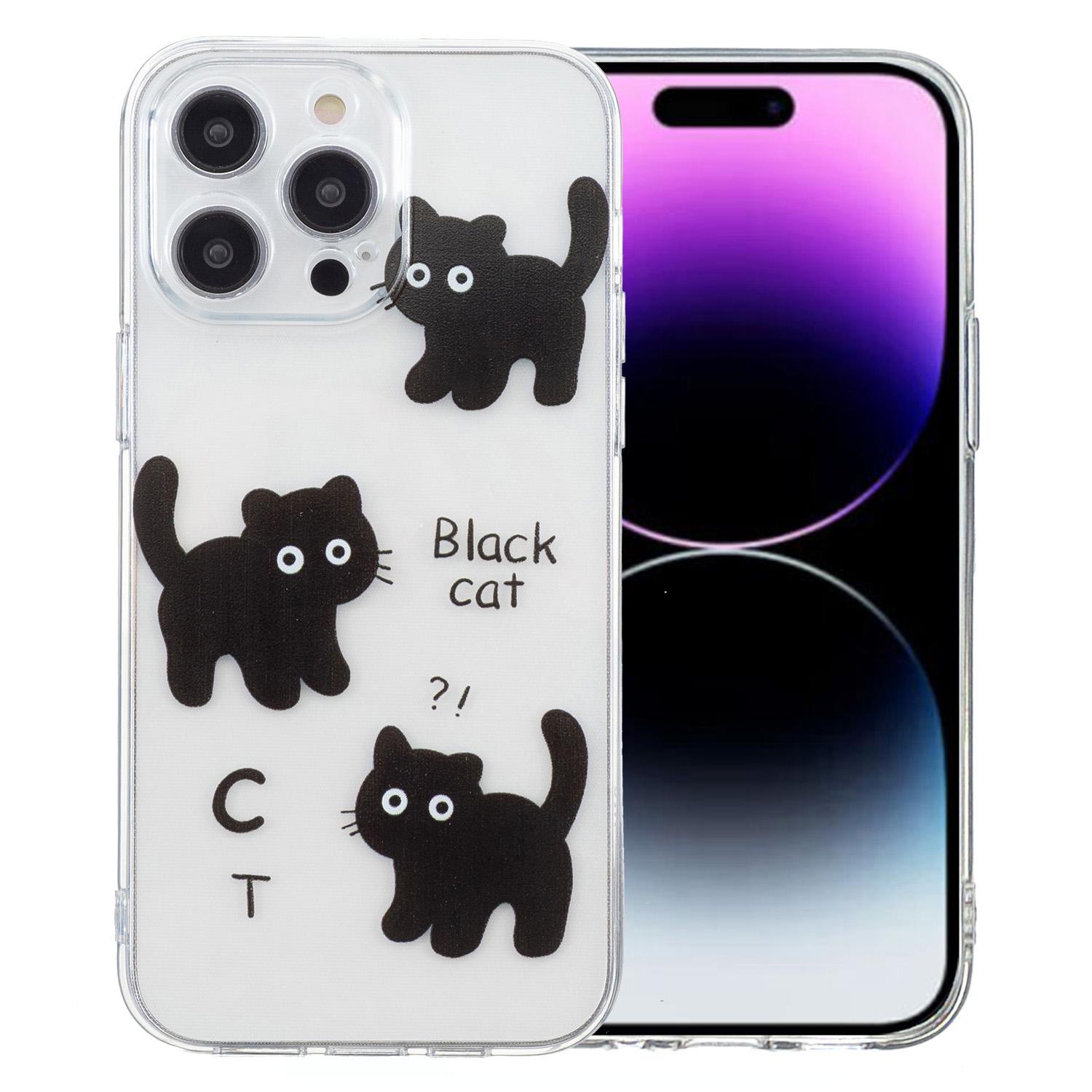 

For iPhone 15 Pro Max TPU Case Clear Edge Pattern Printing Phone Cover Black Cat
