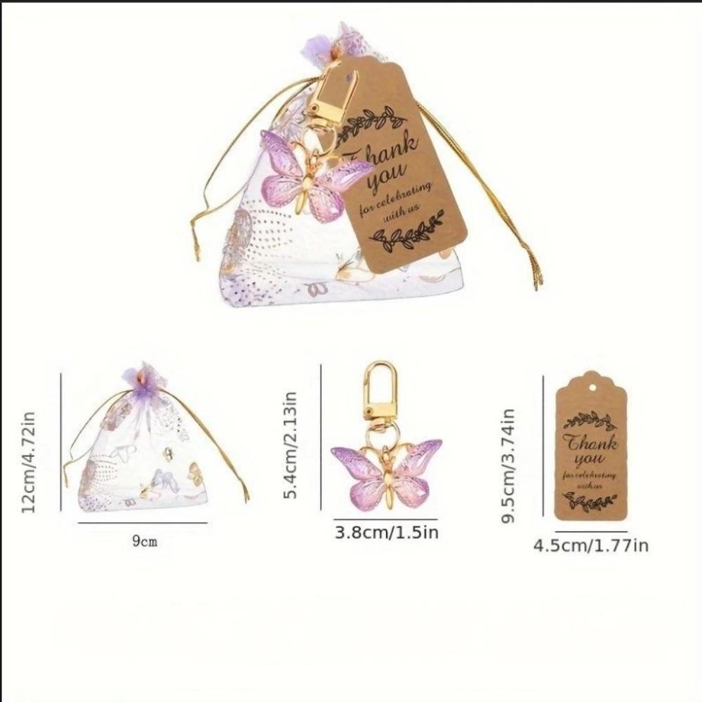 6Set/Pack Gradient Design Butterfly Keychain Gift Set Brown Cards Party Gift Bag Organza Drawstring Bags Party Favor