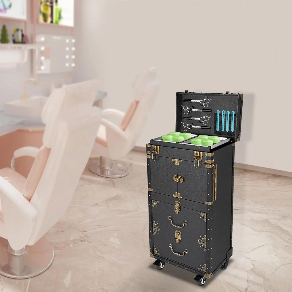 Promotion: Beauty Salon Trolley Rolling Storage Cabinet with Lockable Drawers and 4 Wheels