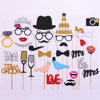31PCS Creative Wedding Party Handheld Photo Props Bride and Groom Team Shooting Decorations Funny Birthday Party DIY Shooting