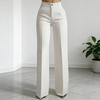 Dames Pakbroek Knoop Rits Sluiting Hoge Taille Lange Broek met Zakken Effen Kleur Rechte Wijde Pijp Kledingbroek Commuting Werkkleding