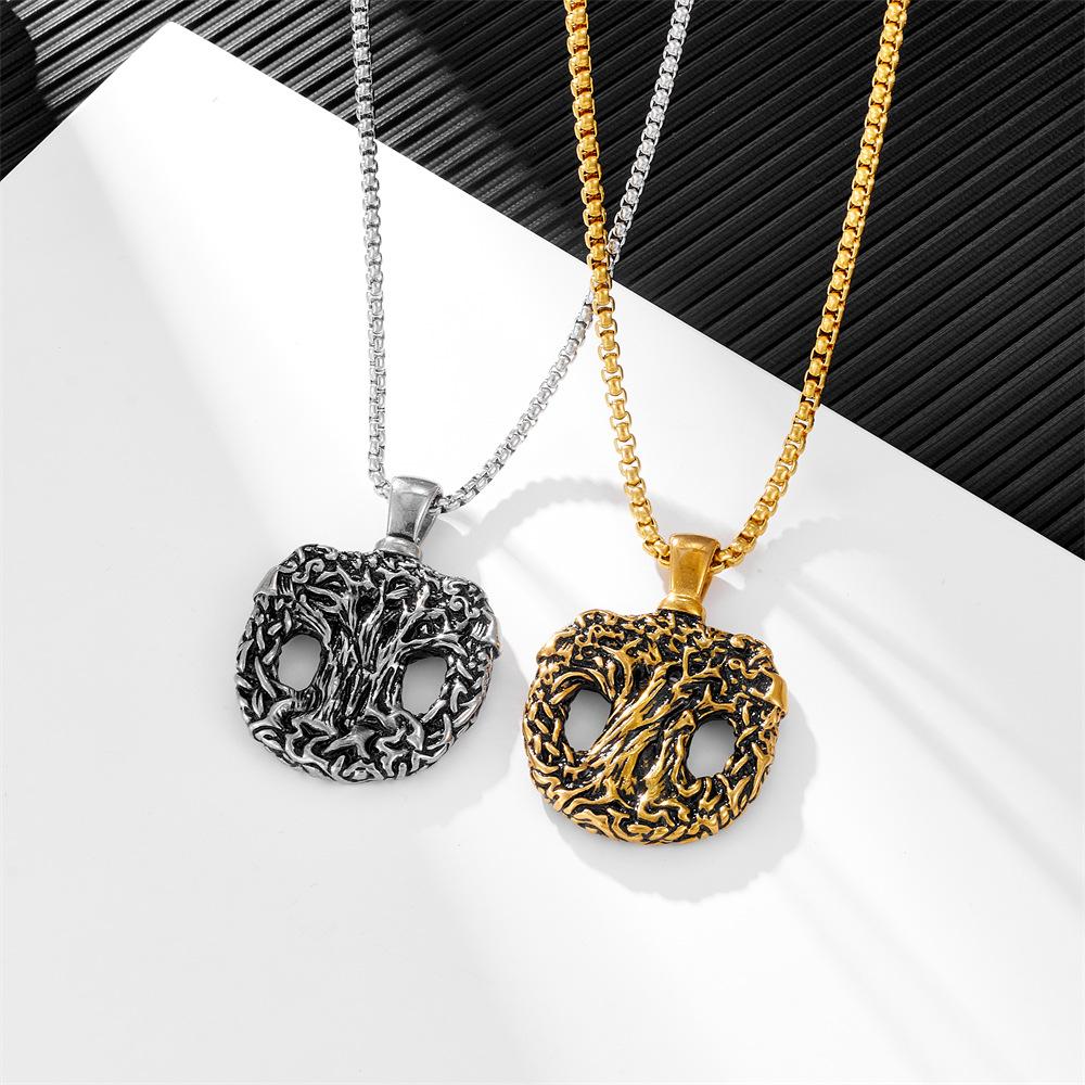 Nordic Viking Versatile Retro Necklace, Men's Tree of Life Hollow Casting Stainless Steel Pendant Necklace