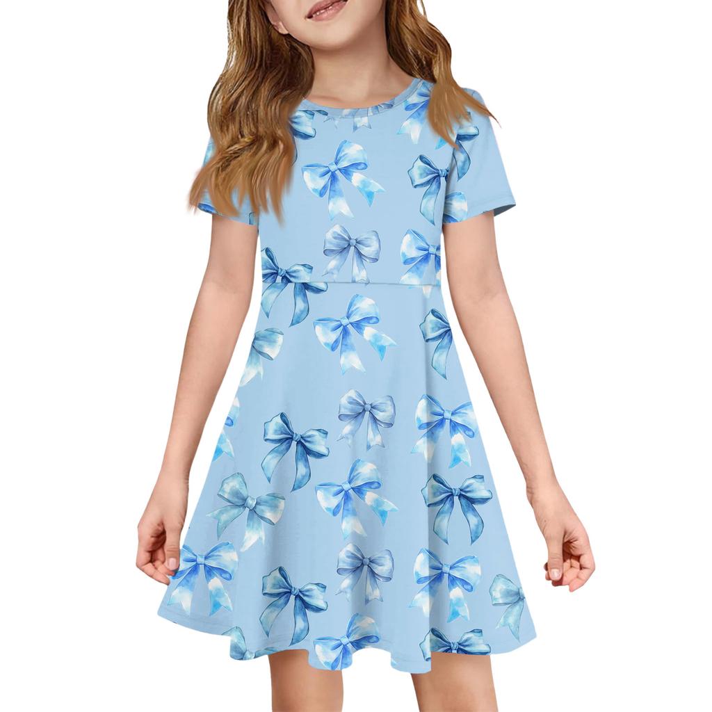 Girl Summer Dress Color & Print Short Sleeve Dress With Pocket Casual Dress Shorts Sleeve Party Dress Easter Day