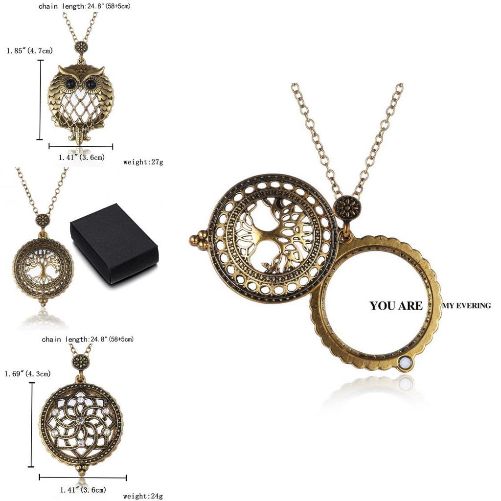 Vintage Magnifying Tree Pendant Necklace With Alloy Material For Stylish Women And Men