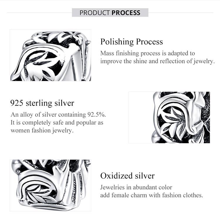 Bamoer Genuine 925 Sterling Silver Vintage Vines Charm for Original Luxury Brand Female Oxidized Silver Jewelry
