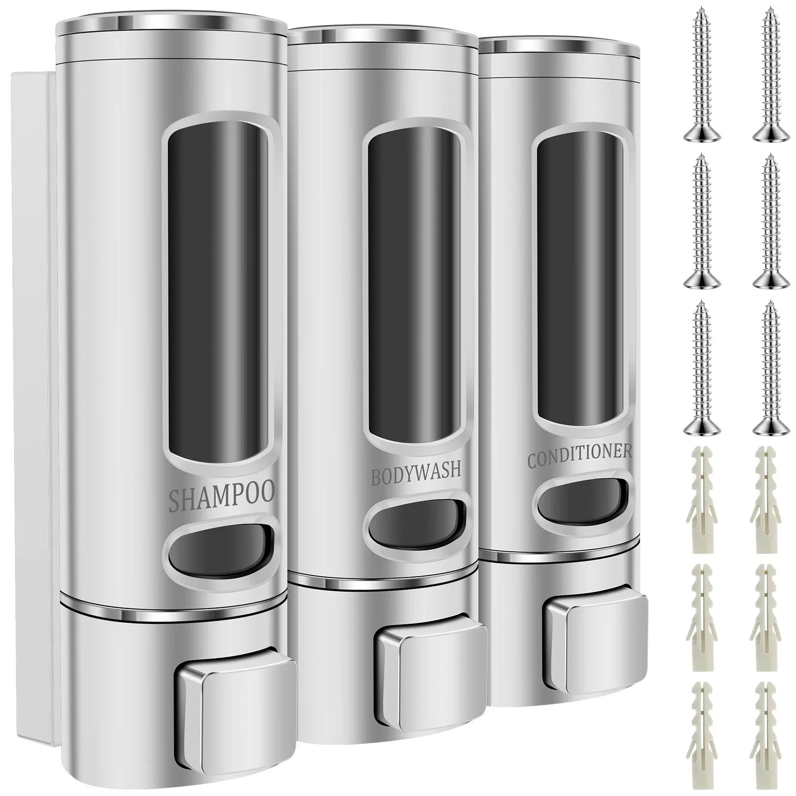 

3 Chamber Shampoo Dispenser Refillable Liquid Soap Dispenser Wall Mounted Bottle Bathroom Containers for Shower Home Hotel SPA білий