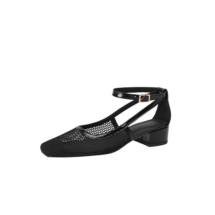 Fashion New Summer Sandals Cover Toe Mesh Sandals for Women Chunky Heels Sandals Fashion Hollow Out Ladies Shoes Office Women Shoes