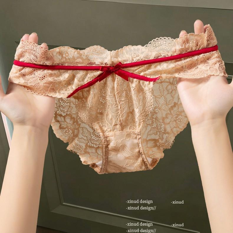 Damen Sommer Dünnes Modell Sexy Spitze Süße Schleife Atmungsaktiv Niedrige Taille Dreieck Slip