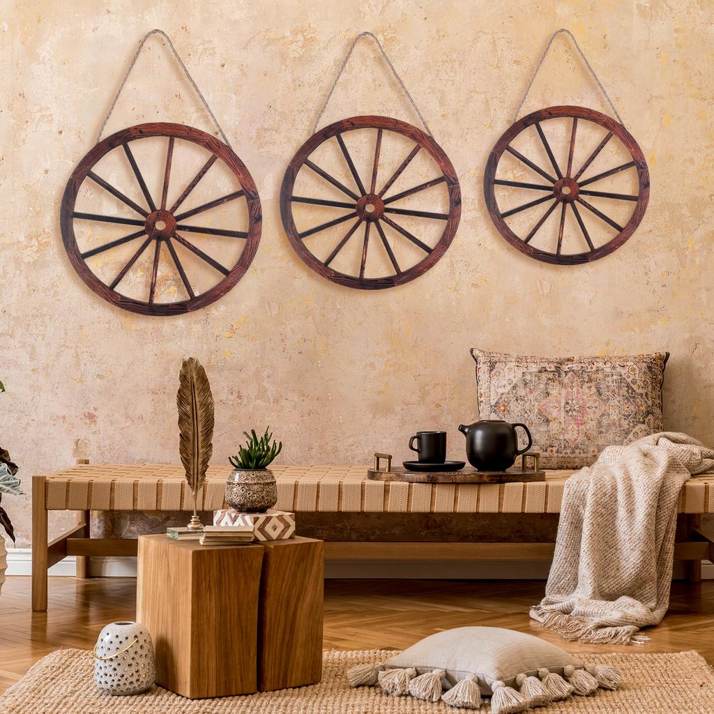 3 ks Dřevěná kola od vozu Dekor 12/10/8 Palců Westernová Nástěnná Dekorace Vintage Styl Selský Rustikální Kola od Vozu