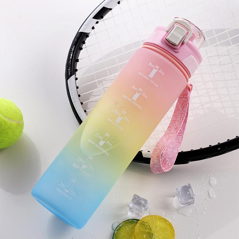 

1 Liter Motivational Water Bottle Noozle With Time Marker Leakproof Sports Water Bottle For Gym Camping Tour 1.0L розовый