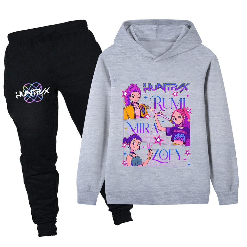 PB1239 Kinder Jungen Mädchen Kpop Mira Zoey Rumi Druck Langarm Kapuzenpullover Hose Hosen Kleidersets