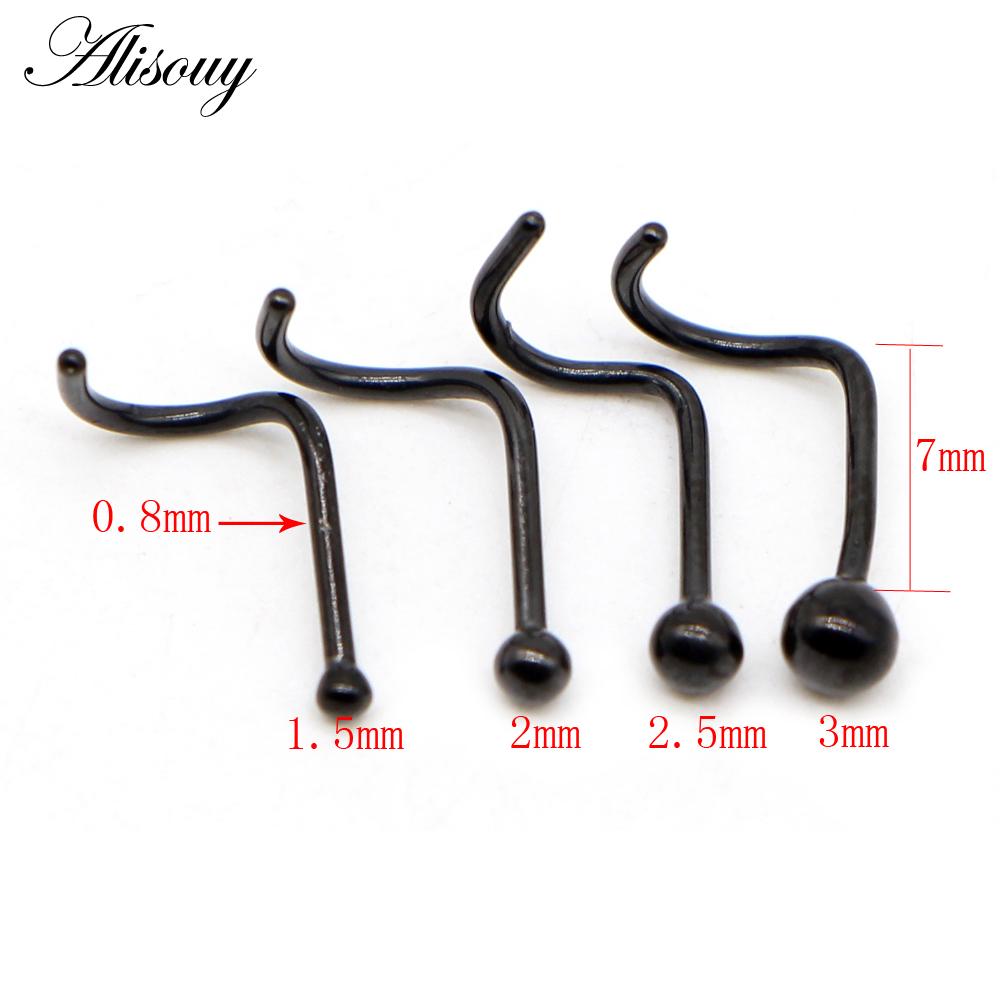 Alisouy 1PC Petit Anneau de Nez Boule Piercing Oreille Clous d'Oreille Boucles d'Oreilles 1.5mm 20G Acier Inoxydable Chirurgical Noir Or Couleur Bijoux de Corps
