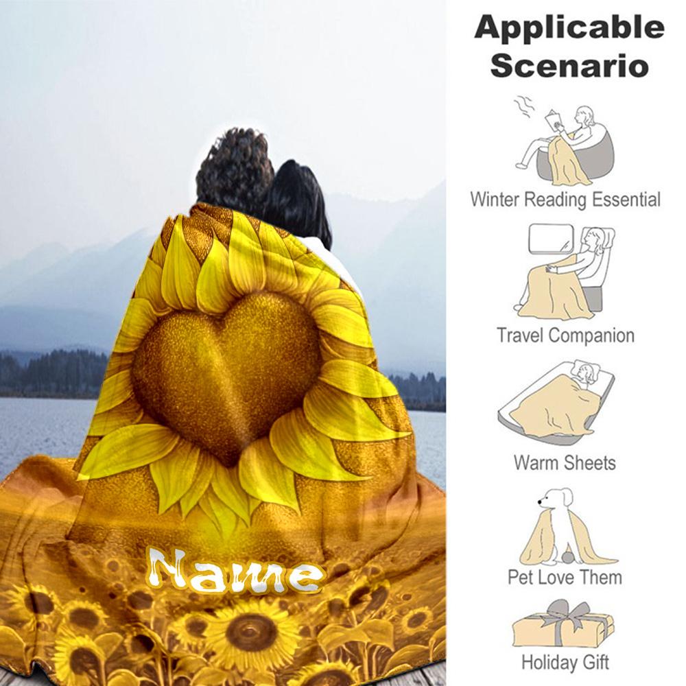 Love Sunflower Personalized Text Blanket Throw Customizable Blanket Soft Warm Cozy Suitable for Living Room Couch Nap Office Four Seasons Universal
