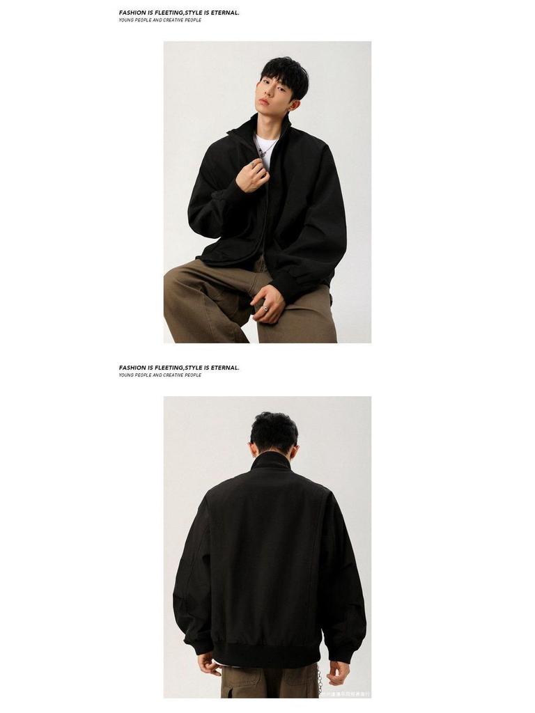 Men's Winter Retro Loose-Fit Bomber Jacket - Stand Collar, Padded, American Trendy Style