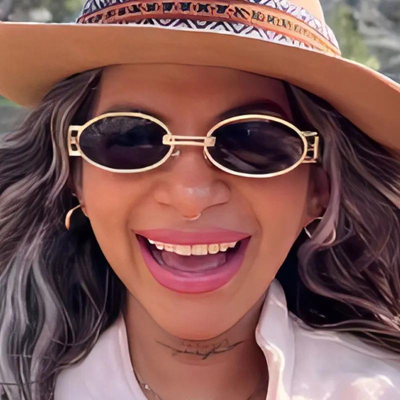 Retro Metal Oval Sunglasses Street Style Bicycle Riding Fashion Outdoor Sunscreen Cross-Border Eyewear Unisex Accessories