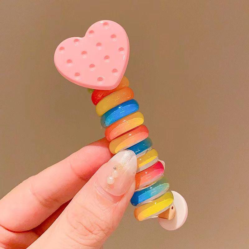 Kids' Rainbow Telephone Wire Hair Ring: High Ponytail Elastic Rope, New Style Curly Hair Band.