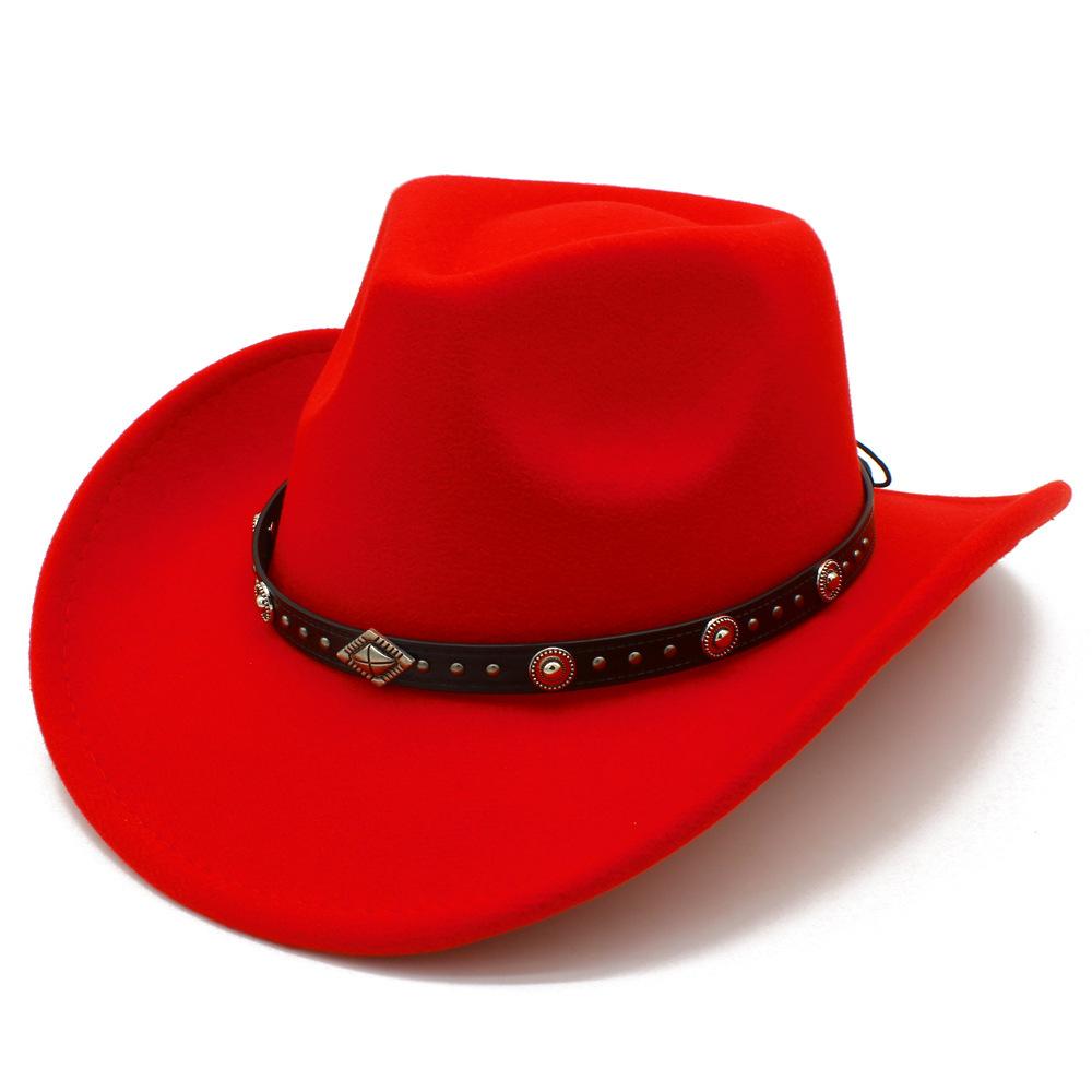 European and American Style Men and Women Couples Western Cowboy Hat Woolen Wide Brim Party Performance Hat Black Rivet Decorative Top Hat