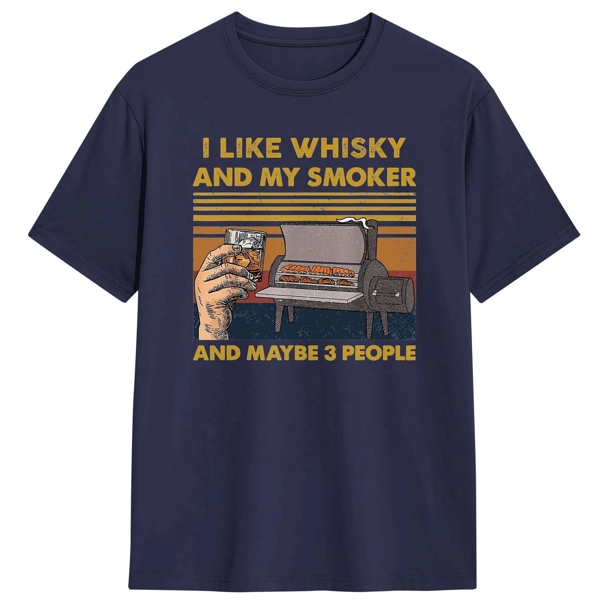 

Men I LIKE WHISKY AND MY SMOKER TShirts Cotton Tees Summer Short Sleeves T Shirt Round Neck Fashion Custom Logo Tshirt 4XL