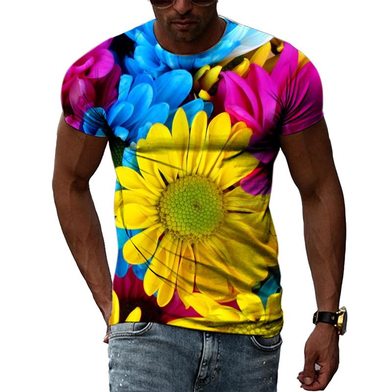 Letnia moda Osobowość Kwiaty graficzne koszulki Męskie Casual 3D Drukowane Krótkie rękawy Koszulki Hip Hop Trend Harajuku O-neck Topy