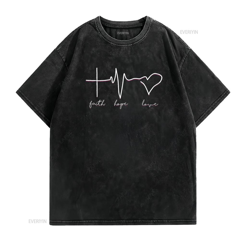 Womens Faith Hope Love T Shirt For All Black vintage Washed Casual Unisex fashion homme Top For Everyday Wear designer clothes