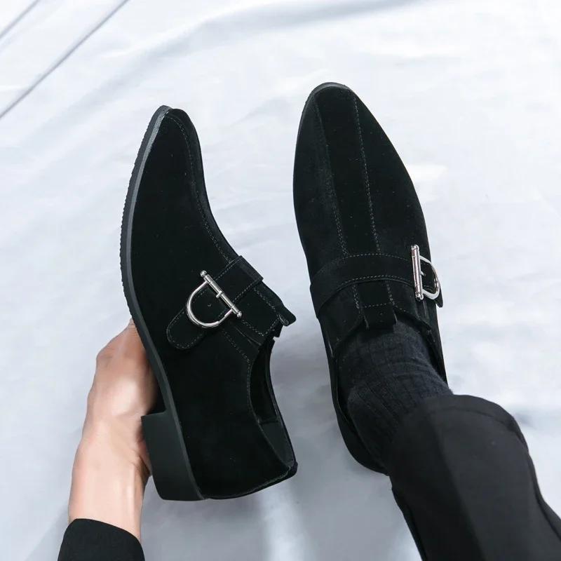 Fashion Luxury Brand Designer Suede Leather Monk Strap Shoes For Men Formal Wedding Dress Homecoming Sapatos Tenis Masculino