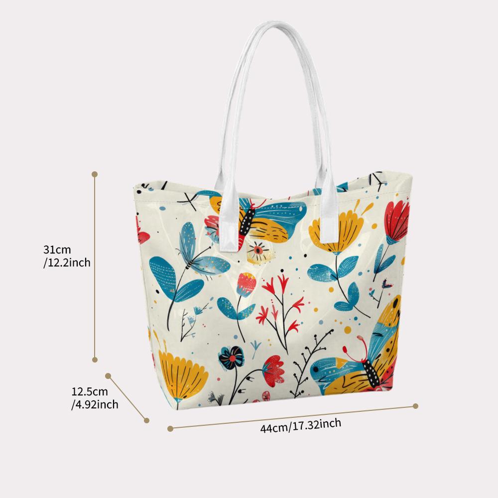 Cute Floral Butterfly Print Tote Bag Fashion Casual Portable Daily Shoulder Bag for Women Outdoor Shopping Travel Use