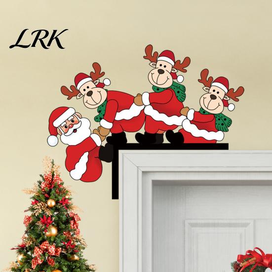 Winter Holiday Room Decor Christmas Door Corner with Snowman/Elk Designs, Wooden Hanging Ornaments Frame Ornament, Decorative Topper Home Festive Elk