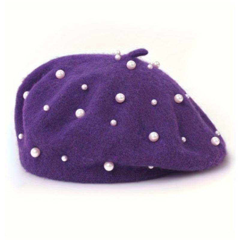 Women S Pearl Plush Beret Hat Vintage Fashion Elegant Lady Hat