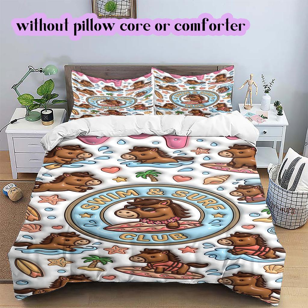 Cute animals surfing Pattern Bedding,Quilt Set Quilt Cover Pillowcase Home Birthday Gift (1*duvet cover+2*pillowcase,without core)