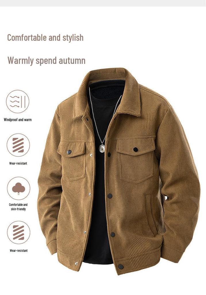 Men's Retro Corduroy Workwear Jacket: Casual American Style, Cool Lapel Top for Spring and Autumn.