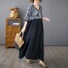 DIMANAF 2025 Plus Size Summer Women Basic Dress Vintage Printing Casual Loose Spliced Long Dress Maxi
