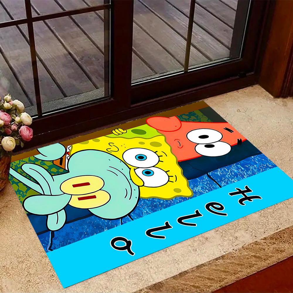 Spongebob Squarepants Adventure Themed Anti-Slip Rugs - Polyester Home Decor, Suitable for Bedrooms, Living Rooms, Doorways, Studios, and Decorations