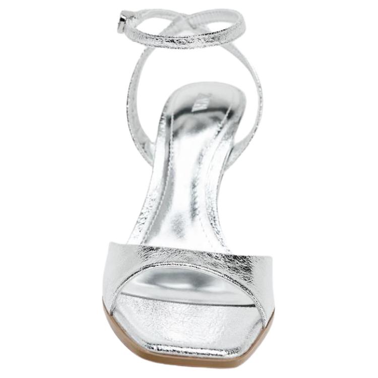 Zara Metallic Ankle Strap Stiletto Heel Sandals Silver Womens 2311610808