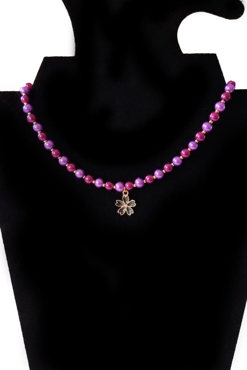 

Елегантний чокер з перлів і скляного бісеру. Чокер ручної роботи one size темно-фіолетовий колір