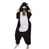 Black White Cat Kigurumi Onesie Animal Winter Flannel Pajamas Cartoon Adult Halloween Party Costume Jumpsuit