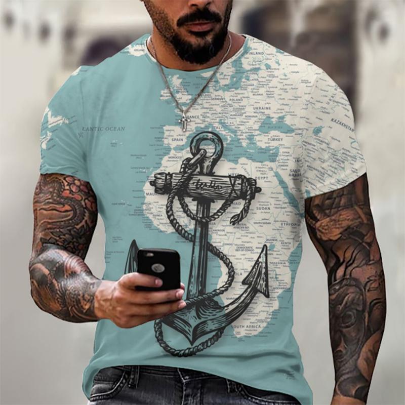 

Модная мужская футболка с рисунком футболки с короткими рукавами в стиле ретро с принтом якоря 6XL