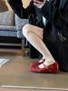 Sheepskin version! French beautiful Mary Jane shoes, red light mouth bow, one-word buckle belt inner height-increasing single shoes, wedding shoes