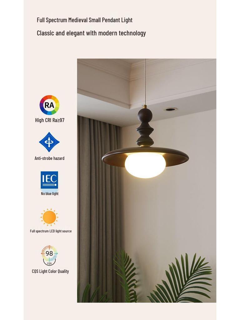Retro Walnut French Mid-Century Pendant Light for Bedroom, Living Room, and Dining Area