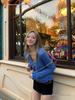 Belgian Chimes Blue V-Neck Cable Knit Sweater – Women's Autumn Long Sleeve Knitwear