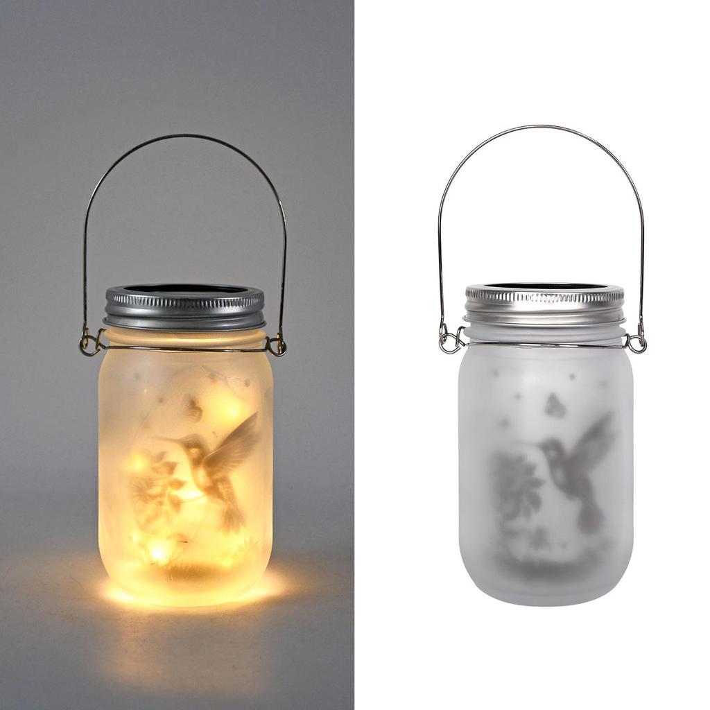 DIY Frosted Solar Mason Jar Lantern with Firefly Waterproof String Lights for Yard Lighting